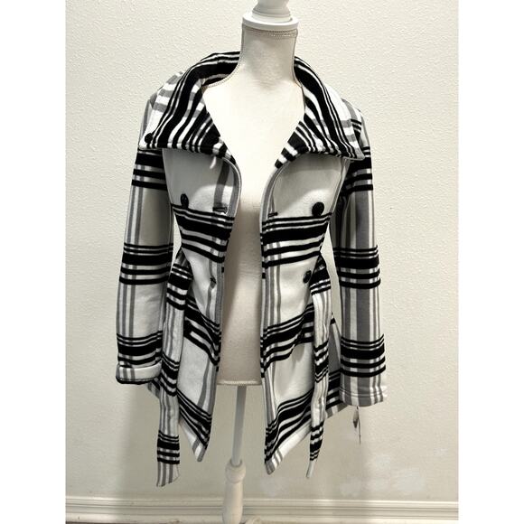 BCX JUNIORS BELTED DOUBLE-BREASTE WHITEBLACK SIZE XS NEW B31 - Picture 1 of 10